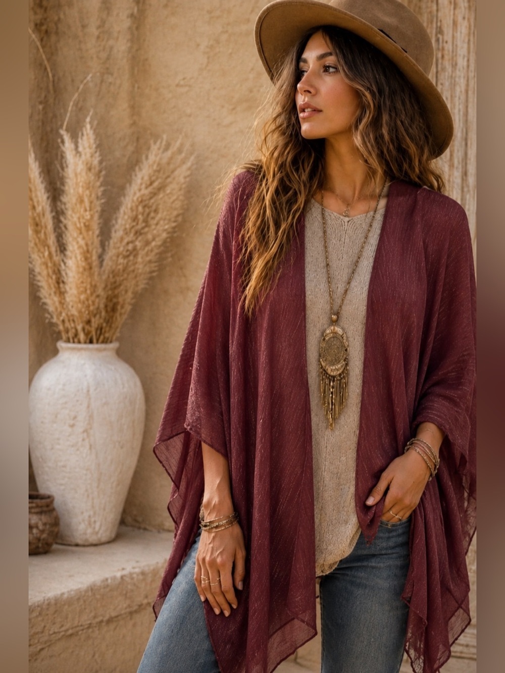 Women’s Lightweight Maroon Cover-Up Poncho shawl one size fits all